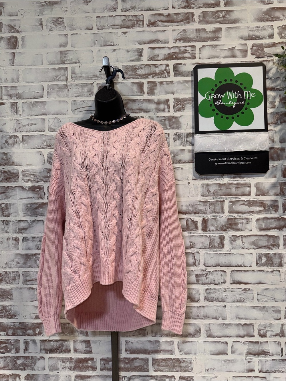 Aeropostale Pink Cable Knit Scoop Neck Sweater
